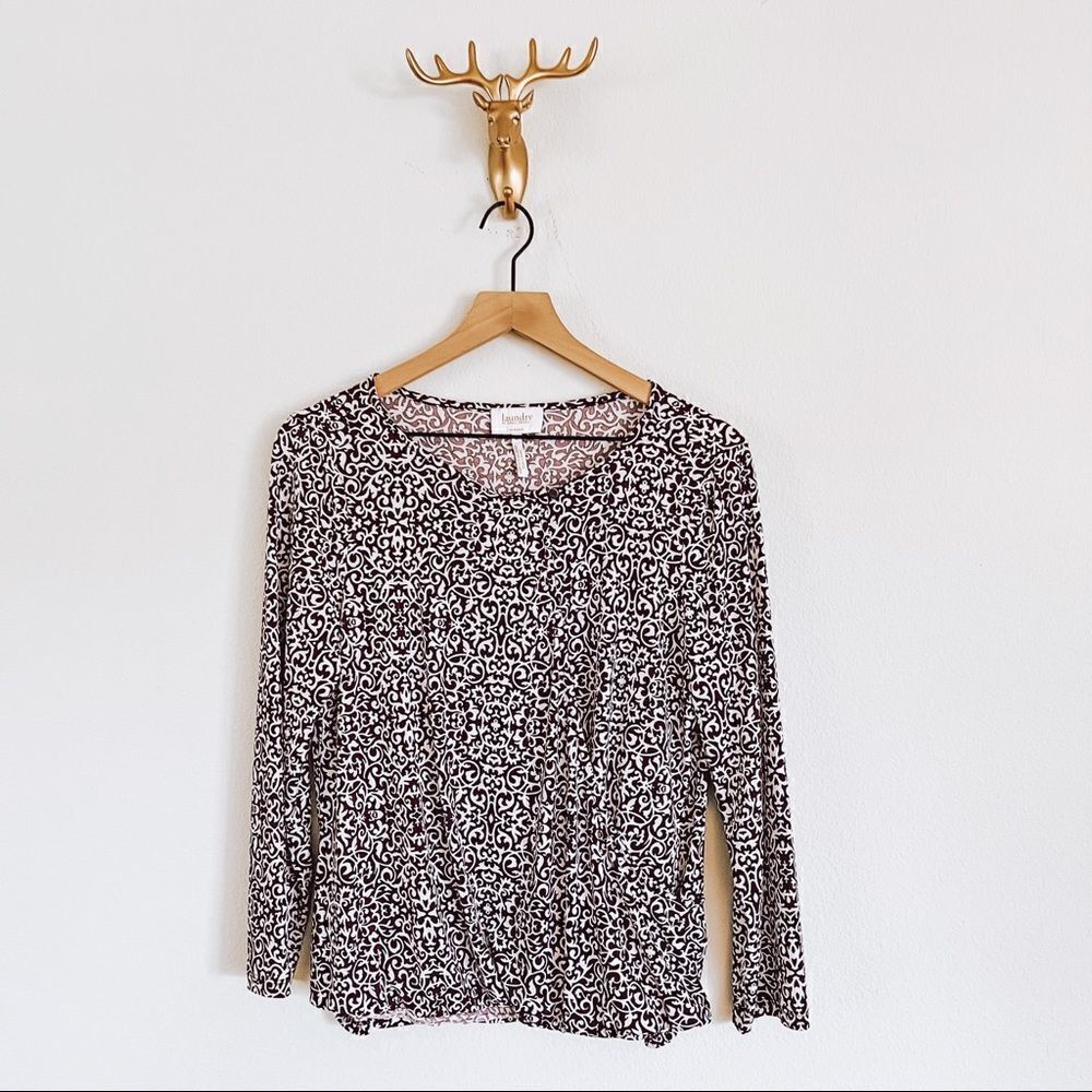 LAUNDRY BY Shelli Segal Women's Brown/White Long Sleeve Blouse Top Size Medium